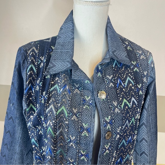 ColdWater Creek Denim Embroidered Maximalism Grandmacore Grandma Jacket Vintage - Picture 10 of 13